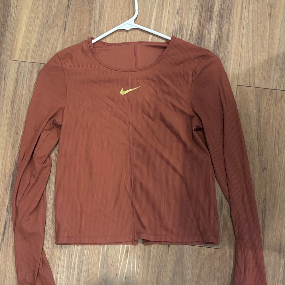 Nike Women's Long Sleeve Top in Rust with Gold Logo